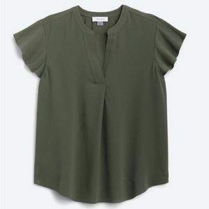 Calvin Kline Olive Tallia Flutter Sleeve Blouse